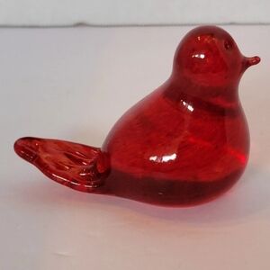 1976 St Clair Glass Long Tail Red Bird Paperweight by Maude and Bob Flambé